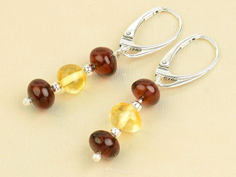 Amber earrings pebbles Ag 925/1000