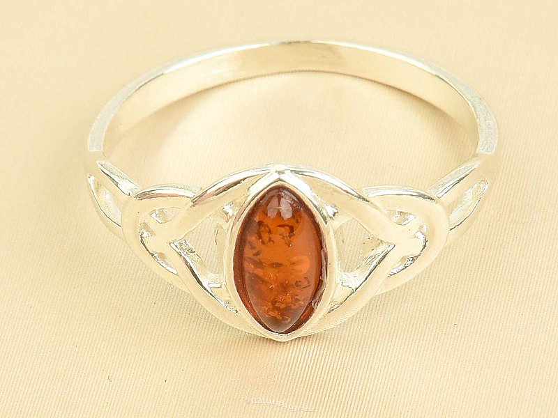 Dámský stříbrný prsten s medovým jantarem Ag 925/1000