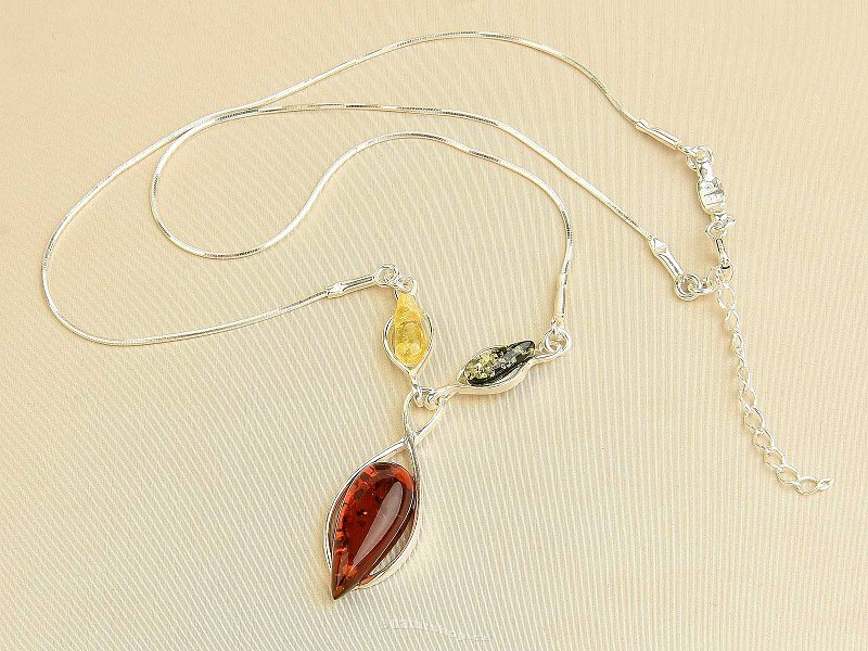 Silver amber necklace Ag 925/1000 42 - 45,5cm 6.8g