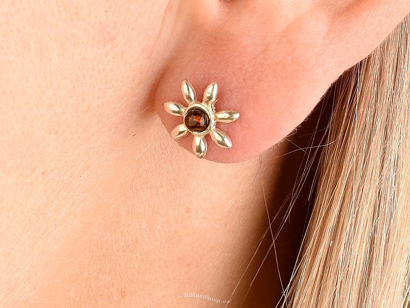 Amber silver earrings flower Ag 925/1000 1.4g