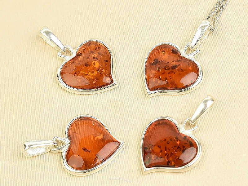 Amber heart pendant Ag 925/1000 (approx. 20mm)