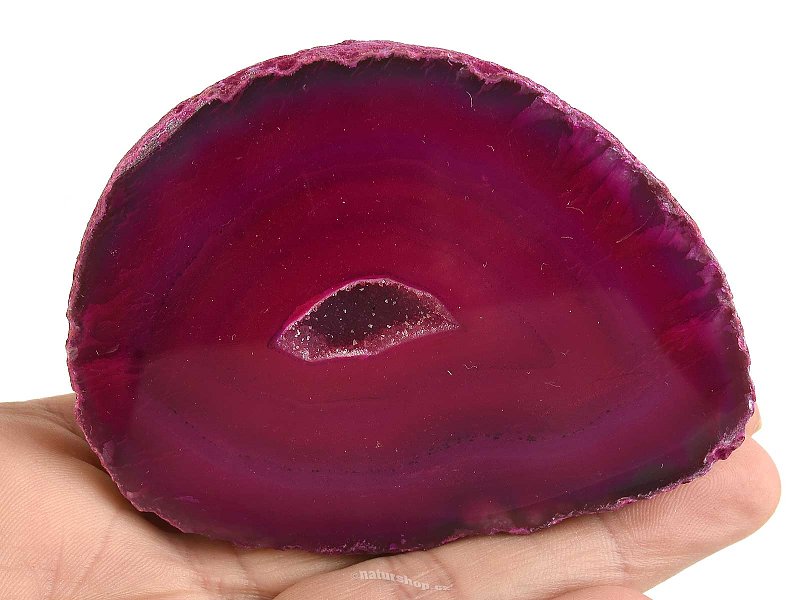 Geode with cavity made of dyed pink agate 208g