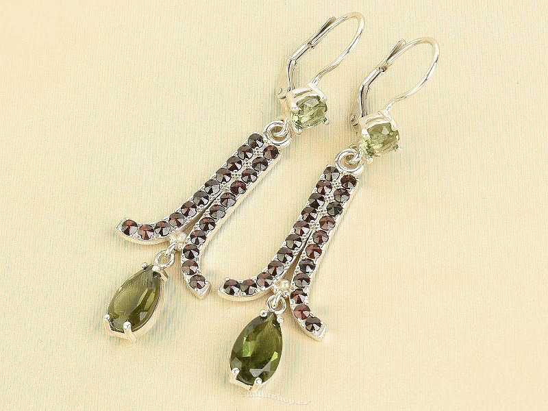Earrings with stones and garnets Ag 925/1000 + Rh 6.3g