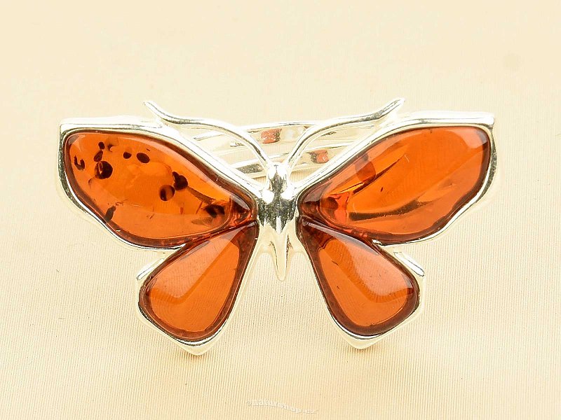 Stříbrný prsten jantarový motýl Ag 925/1000 vel. UNI (4,5g)