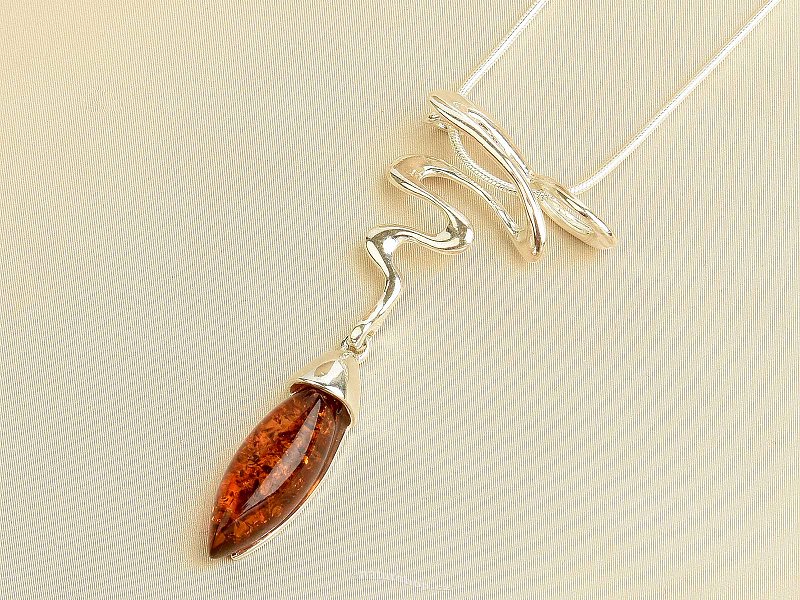 Silver amber necklace with spiral Ag 925/1000 42.5 - 46.5cm 6.8g