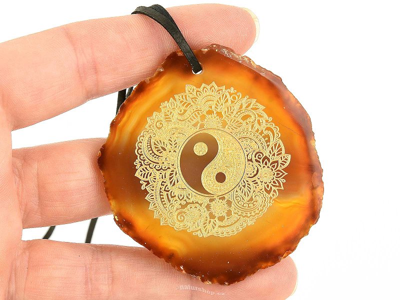 Agate pendant slice with Yin Yang motif 26.5g