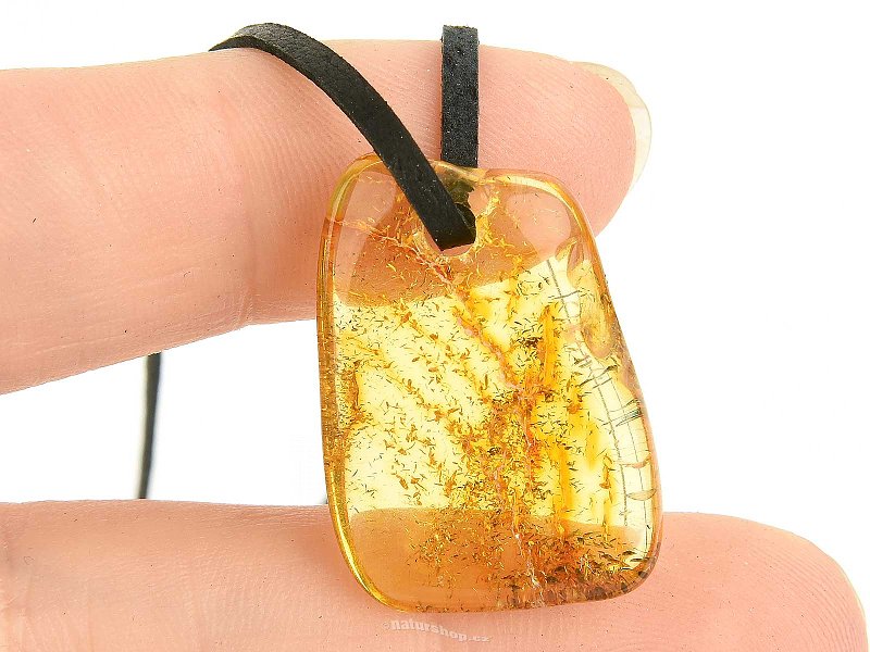 Amber pendant on black leather (2.0g)
