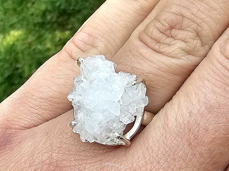 Silver ring quartz/calcite drusen Ag 925/1000 size 63 (5.9g
