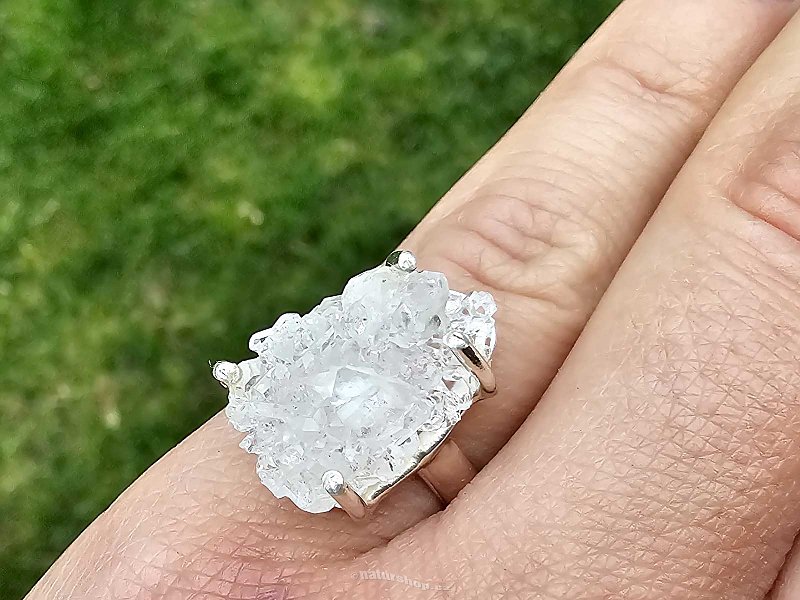 Silver ring quartz/calcite drusen Ag 925/1000 size 51