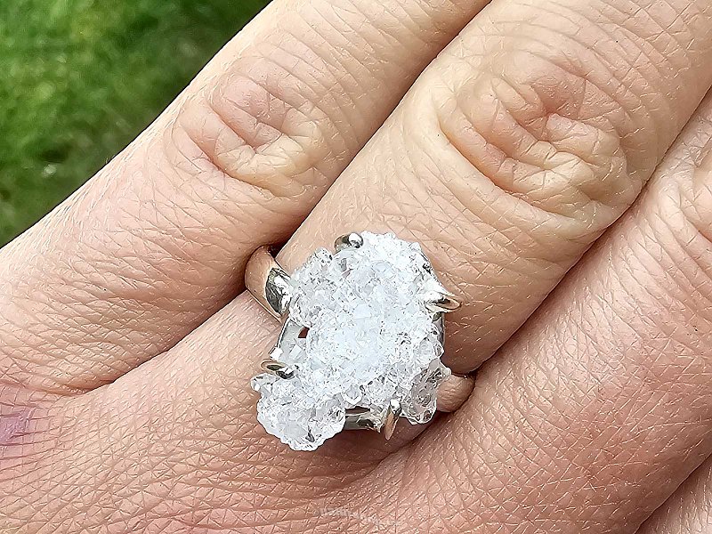 Stříbrný prsten křemen/kalcit drúza Ag 925/1000 vel.56 (4,1g)