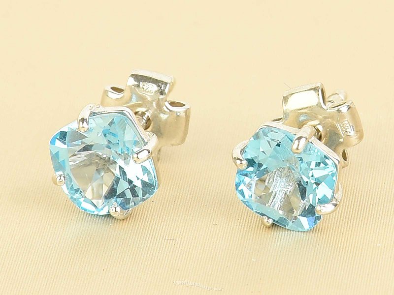 Blue topaz earrings square 5 x 5mm silver Ag 925/1000