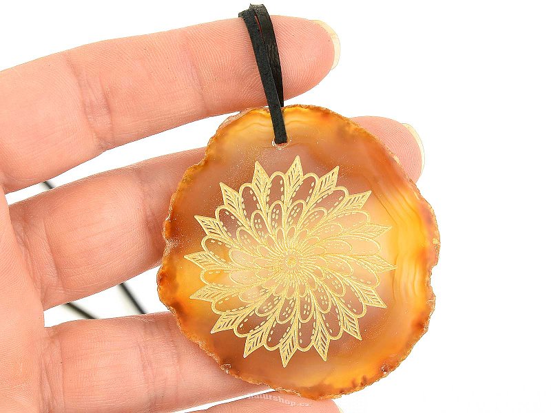 Agate pendant slice with Mandala motif 20.2g