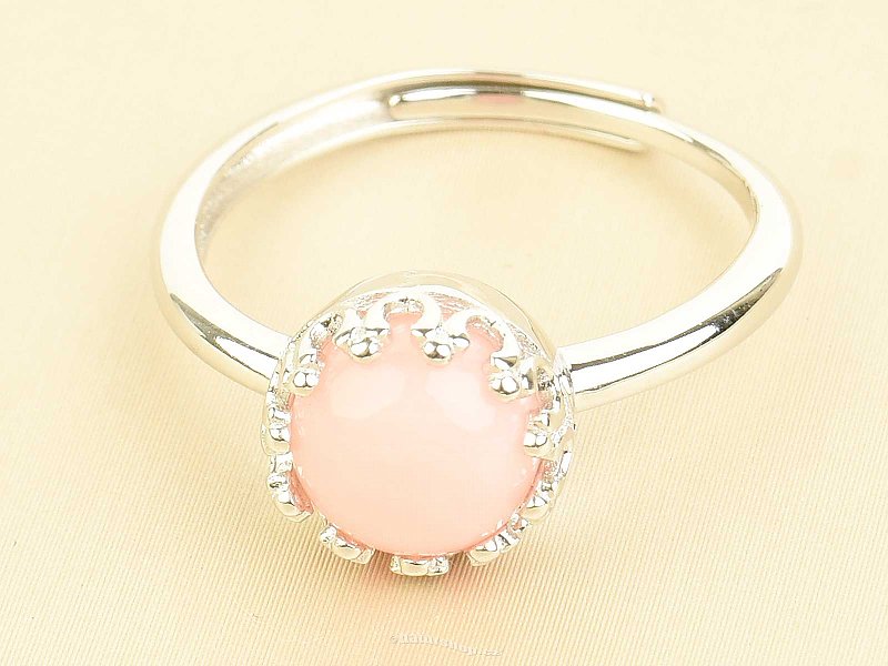Round pink opal ring Ag 925/1000 + Rh