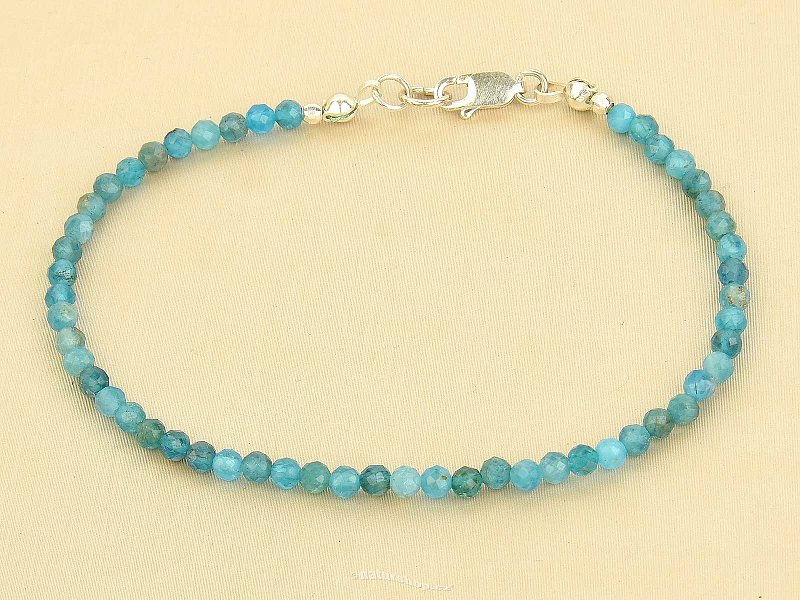Bracelet blue apatite bracelet 2mm polished balls Ag 925/1000 clasp (19-20cm)