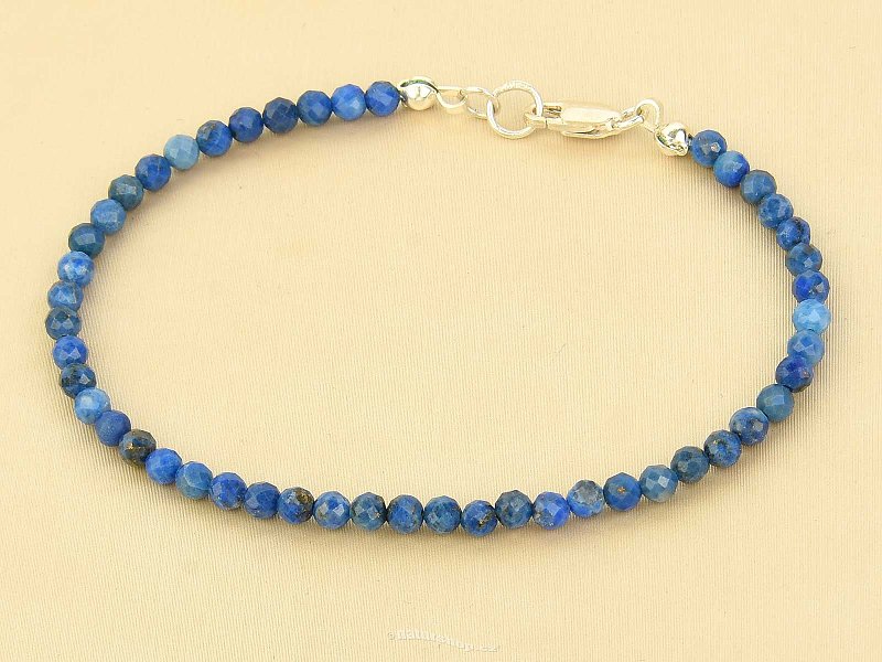 Bracelet lapis lazuli facet balls 3mm Ag 925/1000 clasp