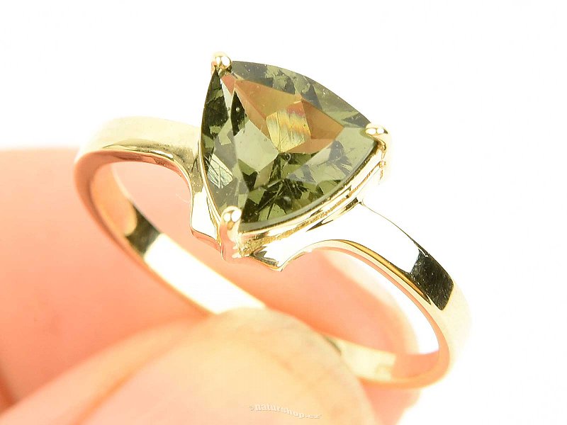 Ring with moldavite trigon 8 x 8mm standard cut size 56 gold Au 585/1000 14K 2.63g