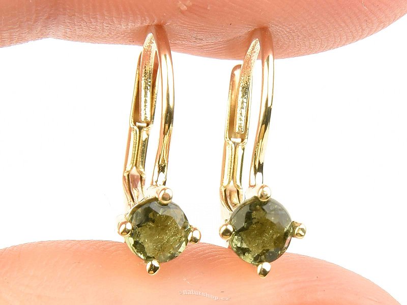 Earrings with vltavine round standard cut gold Au 585/1000 14K 1.70g