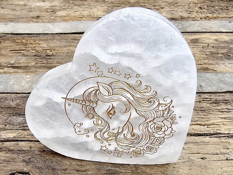 Heart white selenite Unicorn motif approx. 10cm