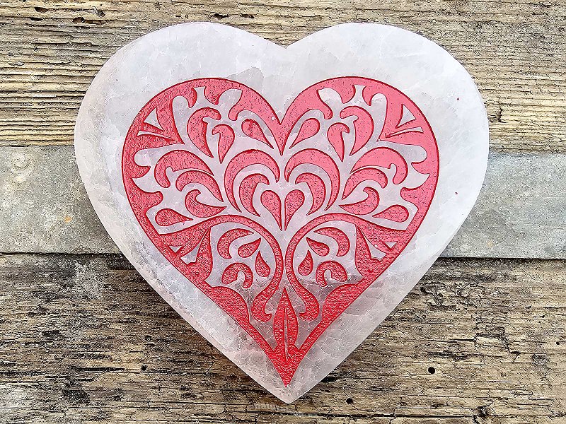 Selenite heart with red engraving approx. 10cm