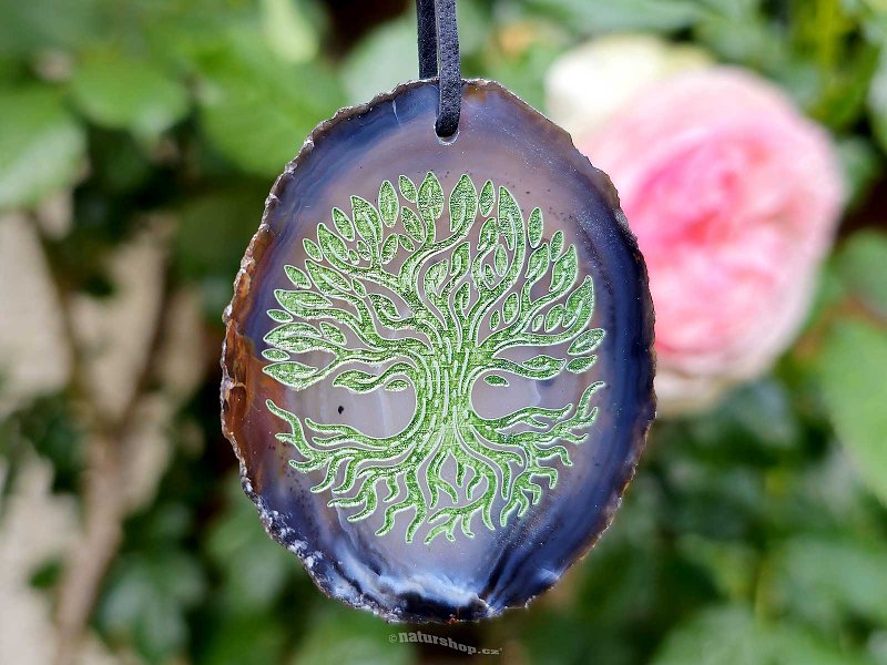 Tree of life agate slice leather pendant (24g)