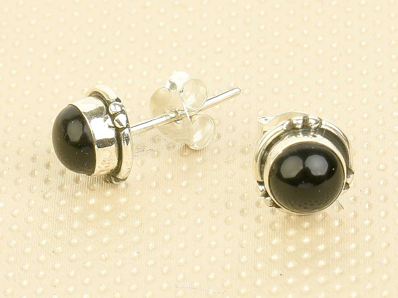 Round earrings black tourmaline Ag 925/1000