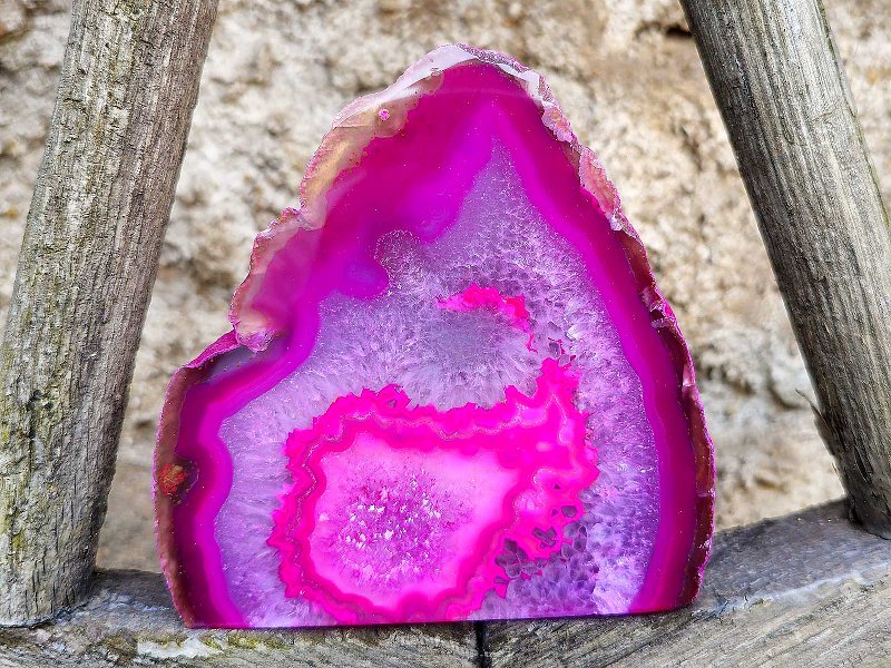 Agate pink dyed geode with cavity from Brazil 577g