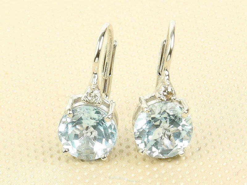 Blue topaz silver earrings round cut Ag 925/1000 Rh 2.7g