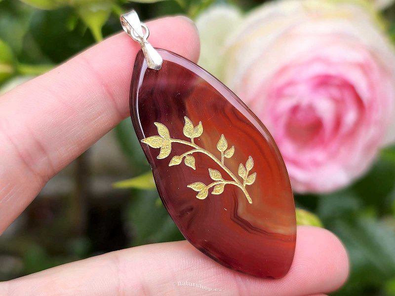 Agate pendant with plant motif Ag 925/1000 11g