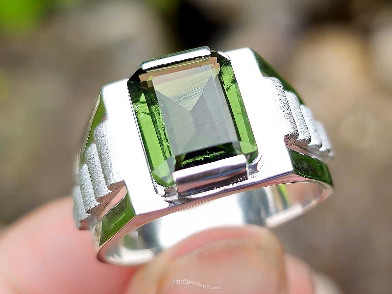 Pánský prsten vltavín 19 x 12mm Ag 925/1000 + Rh 7,6g, vel.66