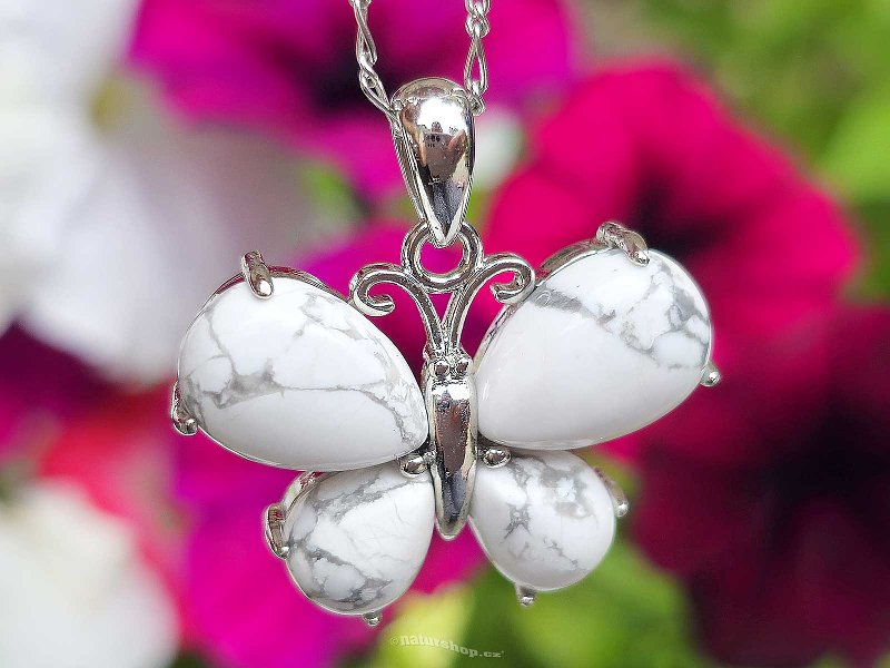 White howlite pendant butterfly jewelry metal