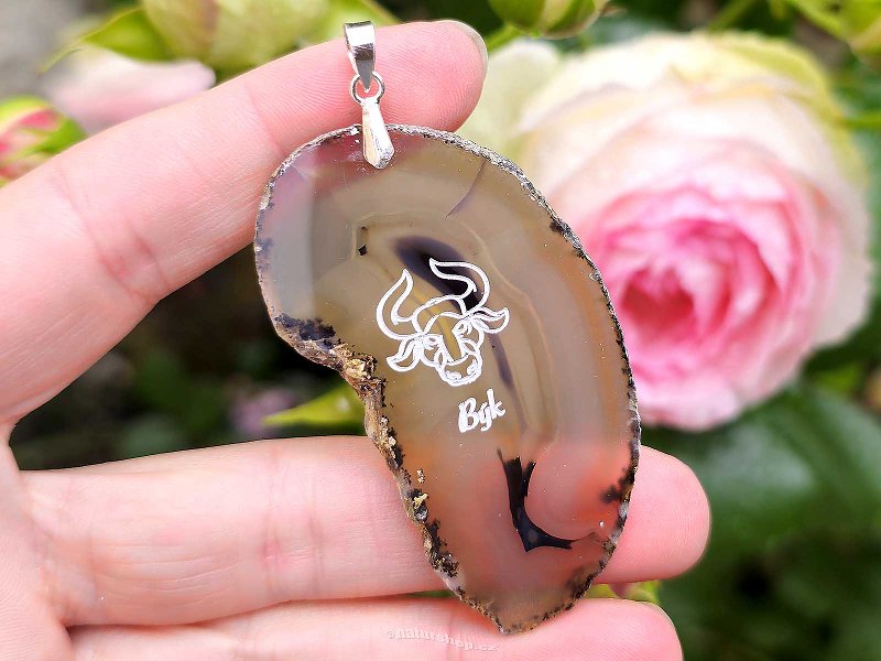 Agate pendant of the sign Taurus, handle Ag 925/1000 16g