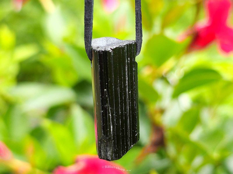 Tourmaline black crystal pendant on leather 8.5g