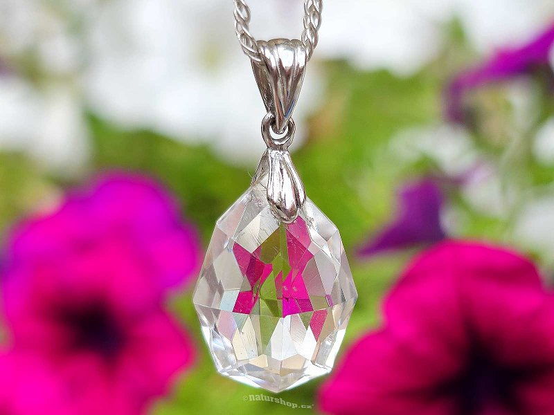 Crystal facet pendant 14 x 20mm Ag 925/1000 + Rh