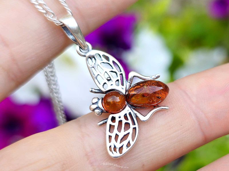 Amber honey pendant bee silver Ag 925/1000 2.1g