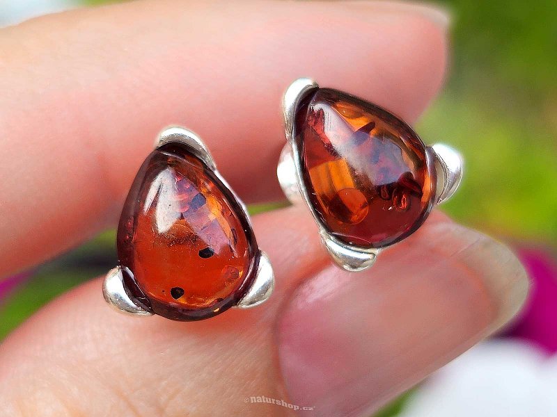 Earrings amber honey tear stud Ag 925/1000