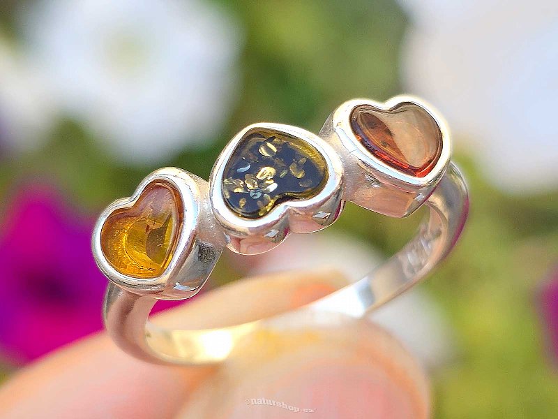 Amber heart ring colored Ag 925/1000 size 54, 2.9g