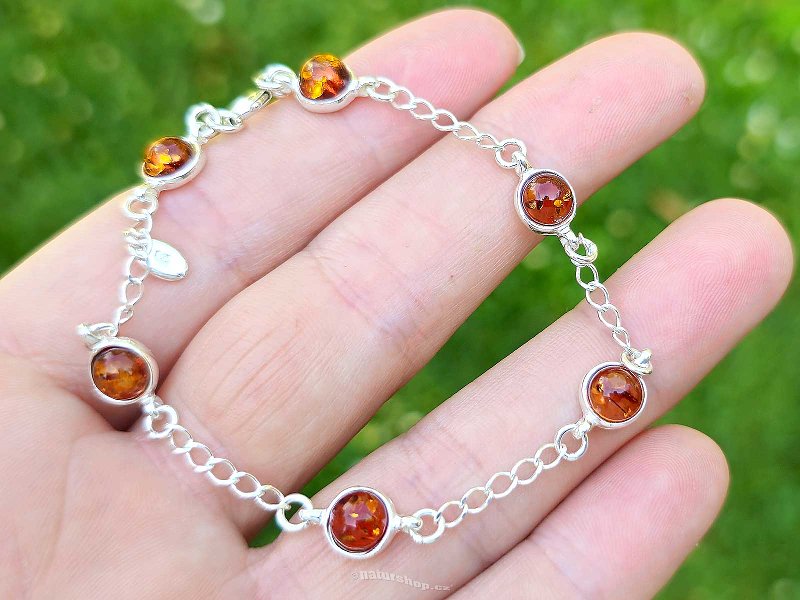 Amber honey round bracelet 18.5 cm silver Ag 925/1000