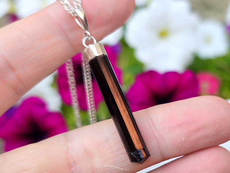 Pendant black tourmaline crystal Ag 925/1000 3.0g