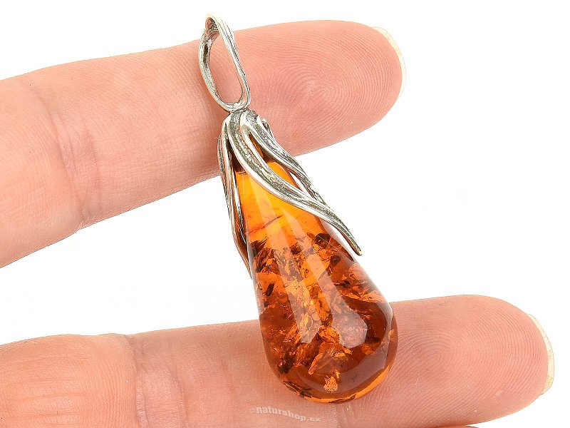 Amber pendant large drop Ag 925/1000 (5.8g)