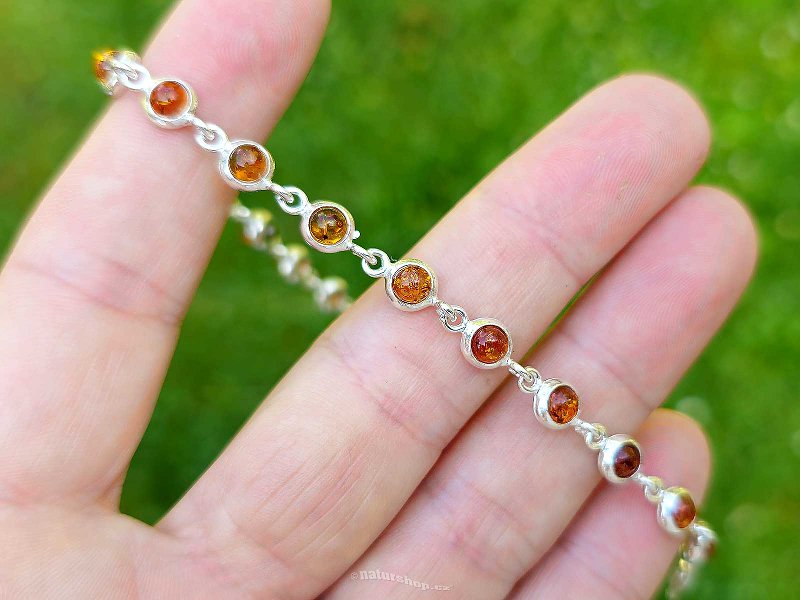 Bracelet with amber balls 19cm Ag 925/1000 7.3g