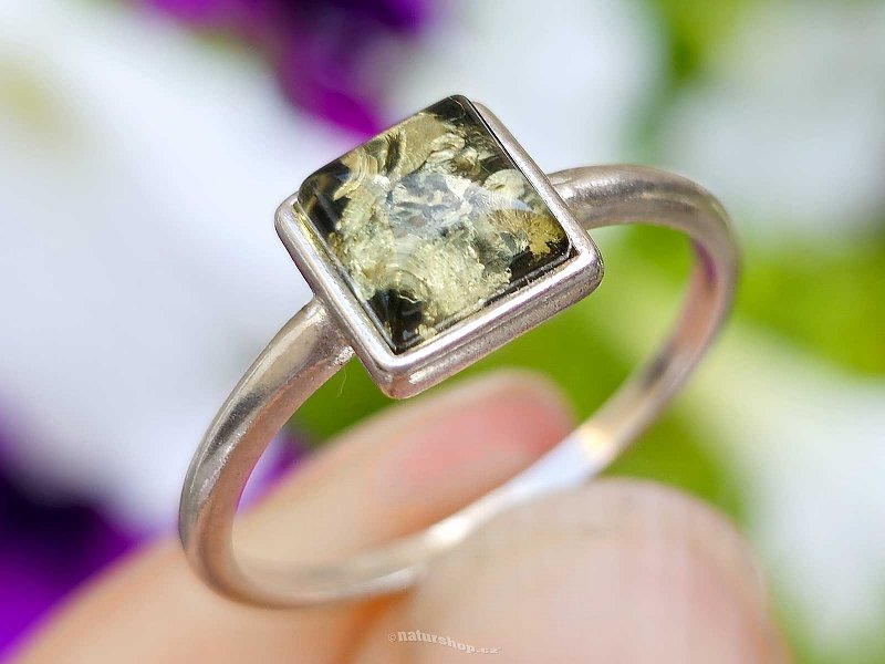 Ring amber green square silver Ag 925/1000 size 57 1.6g