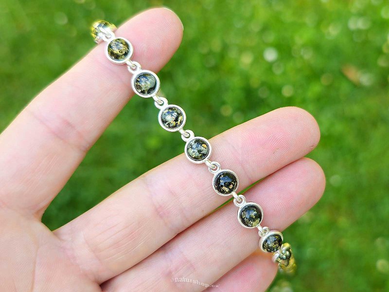 Green amber beads bracelet Ag 925/1000 19.5cm 9.3g