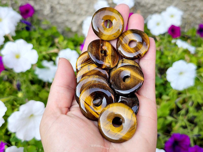 Tiger's eye donut on leather approx. 30mm