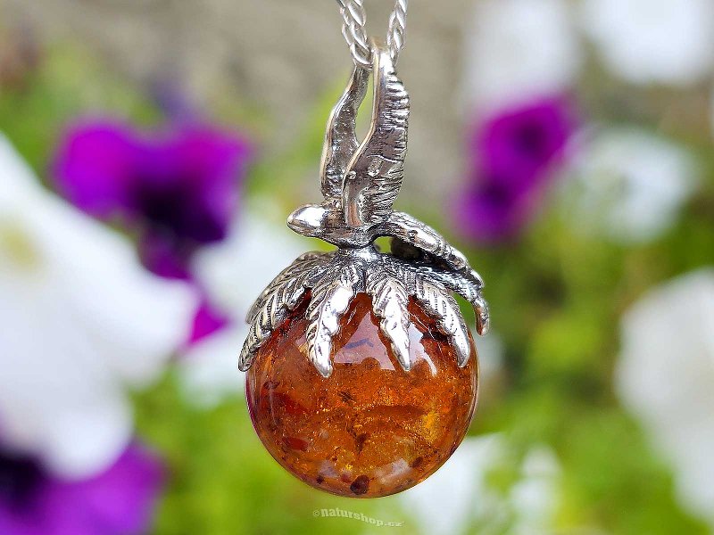 Amber ball pendant with silver Ag 925/1000 5.1g