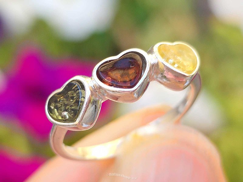 Amber heart ring colored Ag 925/1000