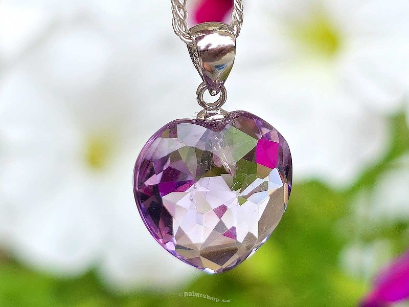 Amethyst facet heart pendant 14mm Ag 925/1000 + Rh