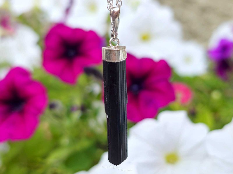 Pendant black tourmaline crystal Ag 925/1000 3.7g