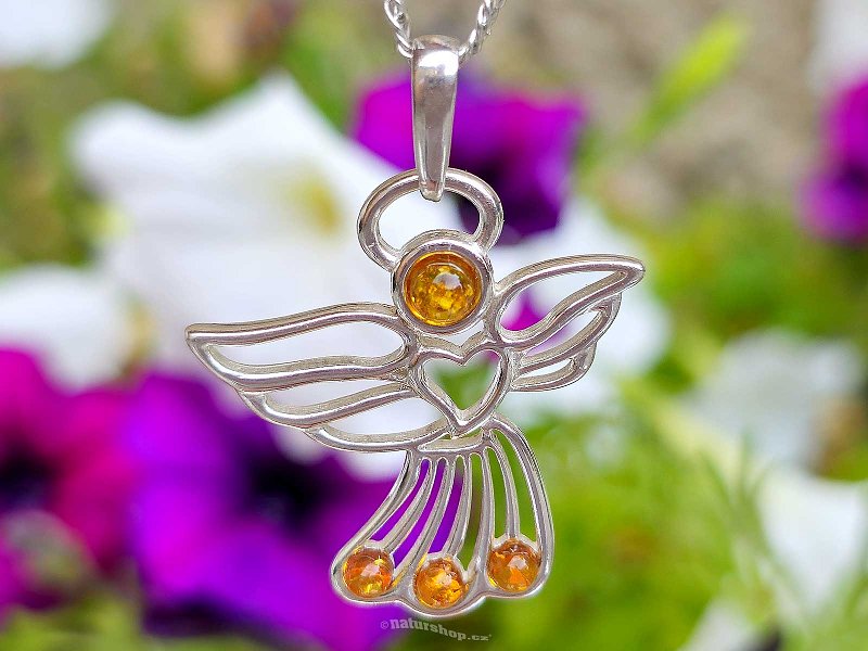 Amber honey angel pendant Ag 925/1000