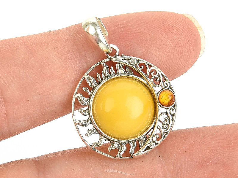 Amber sun and moon pendant silver Ag 925/1000