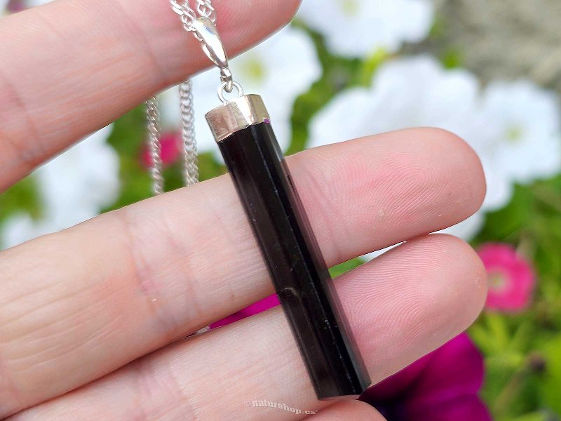 Pendant black tourmaline crystal Ag 925/1000 4.9g